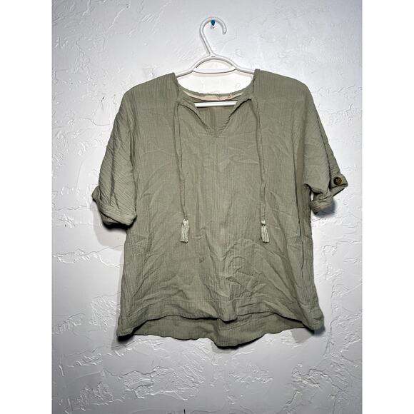 Soft surroundings green gauzy blouse womens medium lagenlook cottagecore cottage - Picture 1 of 10